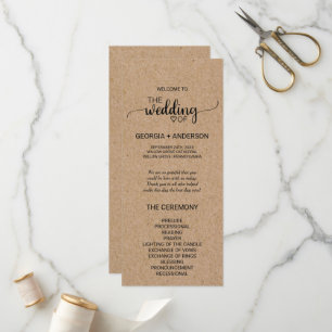 Simple Faux Kraft Calligraphy Wedding Program