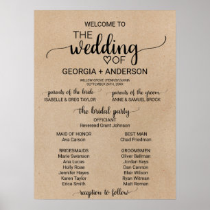 Simple Faux Kraft Calligraphy Wedding Program Poster