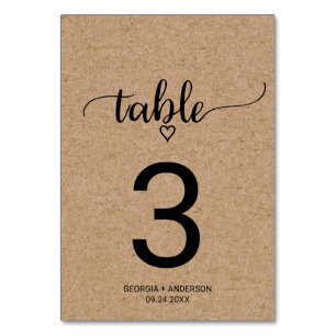 Simple Faux Kraft Calligraphy Wedding Table Number