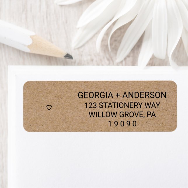 Simple Faux Kraft Heart Wedding Label Return Address Label (Insitu)