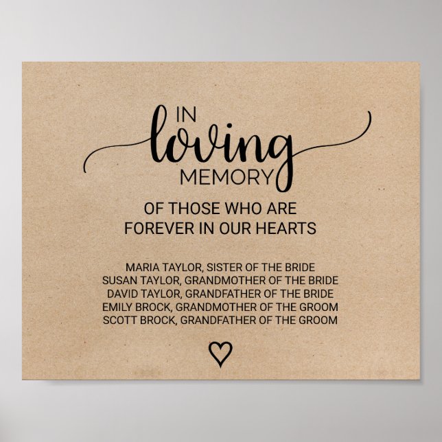 Simple Faux Kraft In Loving Memory Sign (Front)