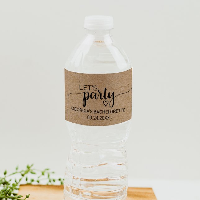 Simple Faux Kraft Let's Party Bachelorette Water Bottle Label (Creator Uploaded)