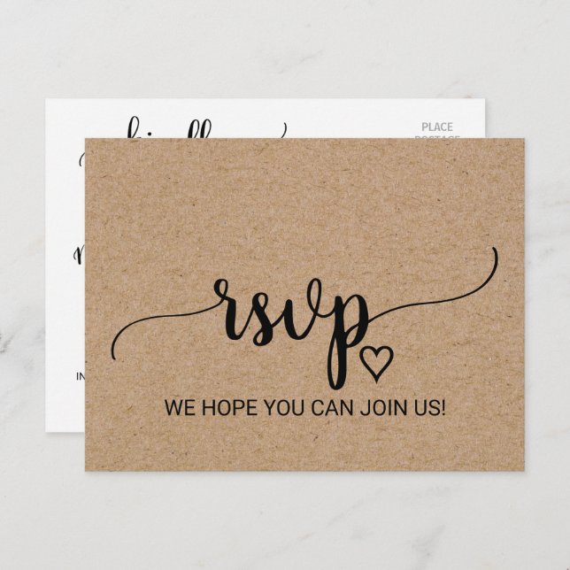 Simple Faux Kraft Menu Choice RSVP Postcard (Front/Back)