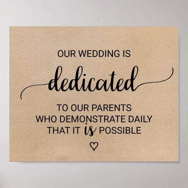 Simple Faux Kraft Wedding Dedication Sign (Front)