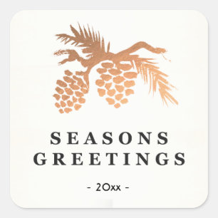 Simple Faux Rose Gold Pine Cone Holiday Square Sticker