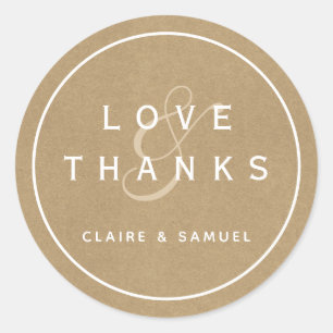Simple Faux Rustic Kraft Wedding Thank You Classic Round Sticker