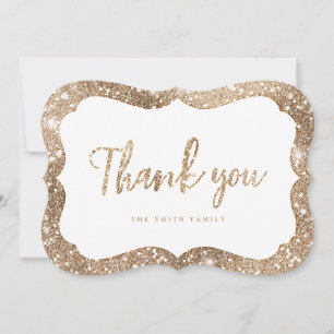 Simple faux sparkle gold glitter thank you invitation