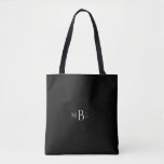 Simple Favour Bridesmaid Monogram Black  Tote Bag<br><div class="desc">Monogram Tote.  Bridesmaid gift.  favour.  Black Background.  Grey monogram.</div>