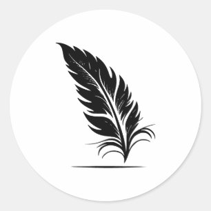 Simple Feather Elegance in Black and White Classic Round Sticker