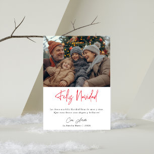 Simple Feliz Navidad Hispanic Christmas Photo Red  Holiday Card