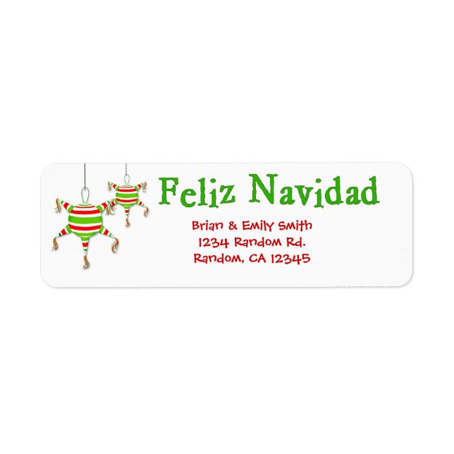 Simple Feliz Navidad piñata return labels (Front)