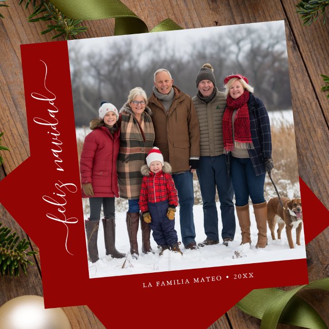 Simple Feliz Navidad Spanish Christmas Red Photo Holiday Card (Creator Uploaded)