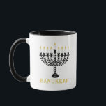 Simple Festival of Lights Menorah Hanukkah Mug<br><div class="desc">This simple and elegant mug features a black and white floral menorah on a white background with Hanukkah text that is customisable. Click the personalise button to customise the text in this design. These items coordinate with our other items in the collection. Perfect for using during the Hanukkah season or...</div>