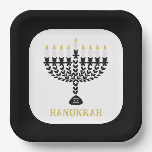 Simple Festival of Lights Menorah Hanukkah Paper Plate