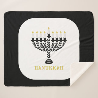 Simple Festival of Lights Menorah Hanukkah Sherpa Blanket