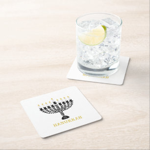 Simple Festival of Lights Menorah Hanukkah Square Paper Coaster