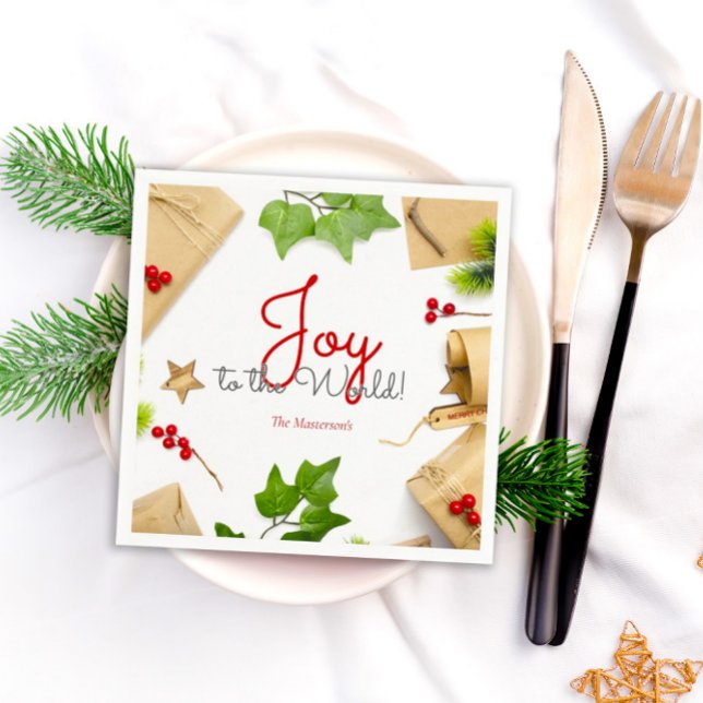 Simple Festive Christmas Joy to the World Wreath Napkin (Creator Uploaded)