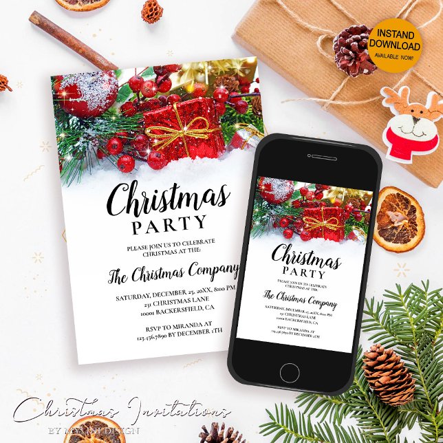 Simple Festive Holly Berries Christmas Party Invitation (Creator Uploaded)