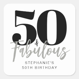 Simple Fifty and Fabulous Grey 50th Birthday Party Square Sticker
