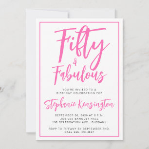 Simple Fifty and Fabulous Pink 50th Birthday Party Invitation