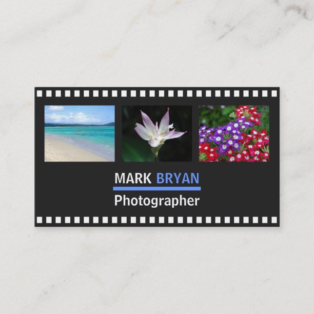 Simple Film Strip Background for Photographer Business Card (Front)