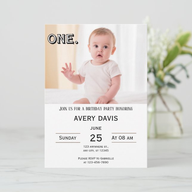 Simple First Birthday Photo Invitation (Standing Front)