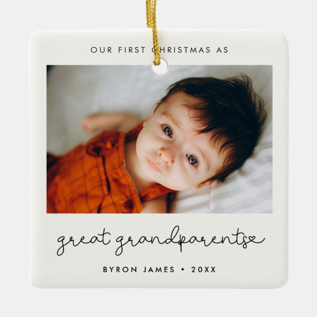 Simple First Christmas as Great Grandparents Photo Ceramic Ornament (Front)