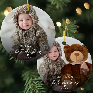 Simple First Christmas Baby Photo Ceramic Ornament