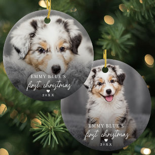Simple First Christmas Pet Photo Ceramic Ornament