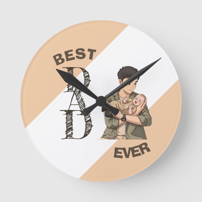 Simple First Father’s Day Anime Style Round Clock (Front)