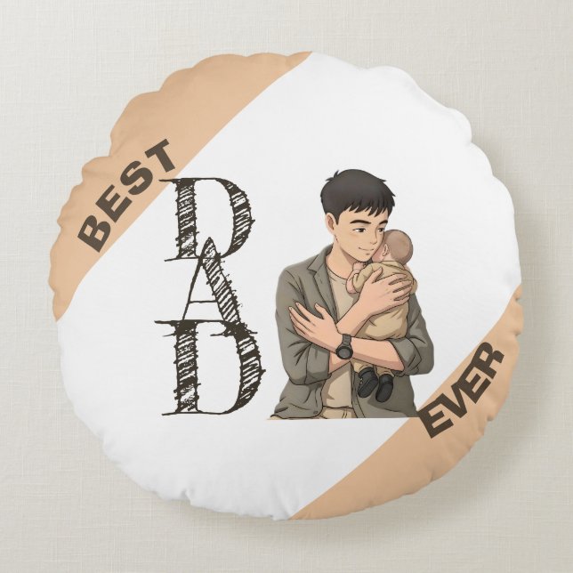 Simple First Father’s Day Anime Style Round Cushion (Front)