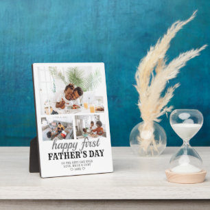 Simple First Father's Day Best Dad Ever 3 Photo Plaque
