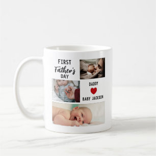 Simple First Father's Day Custom 3 Photo Coffee Mug