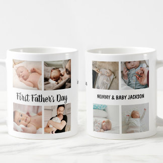Simple First Father's Day Custom 8 Pictures Coffee Mug