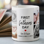 Simple First Father's Day Picture Collage | Daddy Coffee Mug<br><div class="desc">Create your very own special first Fathers day gift with this cute picture collage coffee mug. Featuring 8 square photographs and the text 'First fathers Day', the word Father is in modern script, a cute little red heart that can be changed to any colour, love & kisses and name/s. All...</div>