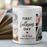 Simple First Father's Day Picture Collage | Daddy Coffee Mug<br><div class="desc">Celebrate that special first Father's day in style with this personalised picture collage coffee mug. Customisable with 8 of your favourite photos, and featuring the word 'Father' scribed in a trendy modern script. Not to forget the cute little red heart that can be painted in any colour of your choice,...</div>