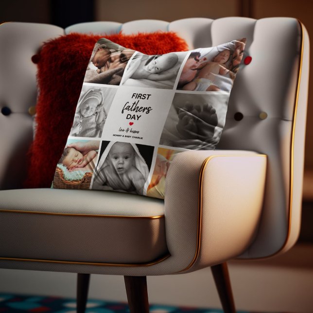 Simple First Father's Day Picture Collage | Daddy Cushion (Creator Uploaded)
