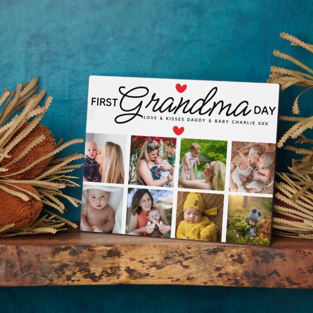 Simple First Grandma Day Photo Collage Plaque (Side)