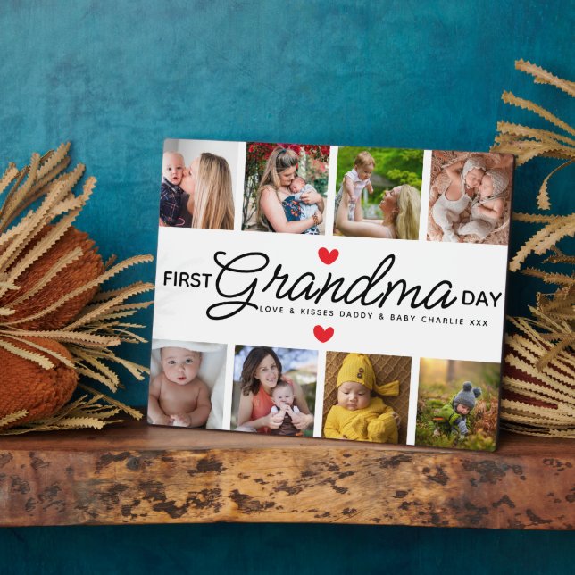 Simple First Grandma Day Photo Collage Plaque (Side)