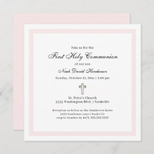 Simple First Holy Communion Pink White Invitation