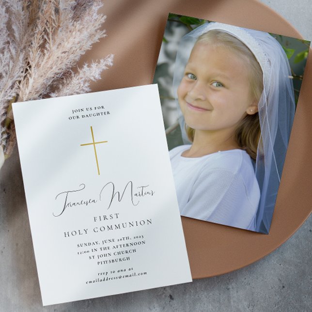 Simple First Holy Communion with Cross Photo (Creator Uploaded)