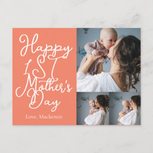 Simple first Mother Days Gift Three Photo Collage  Holiday Postcard