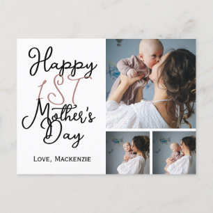 Simple first Mother Days Gift Three Photo Collage Holiday Postcard