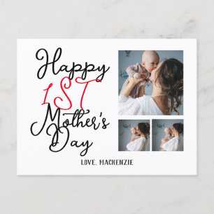 Simple first Mother Days Gift Three Photo Collage Holiday Postcard