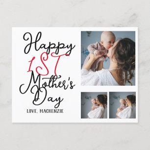 Simple first Mother Days Gift Three Photo Collage Holiday Postcard