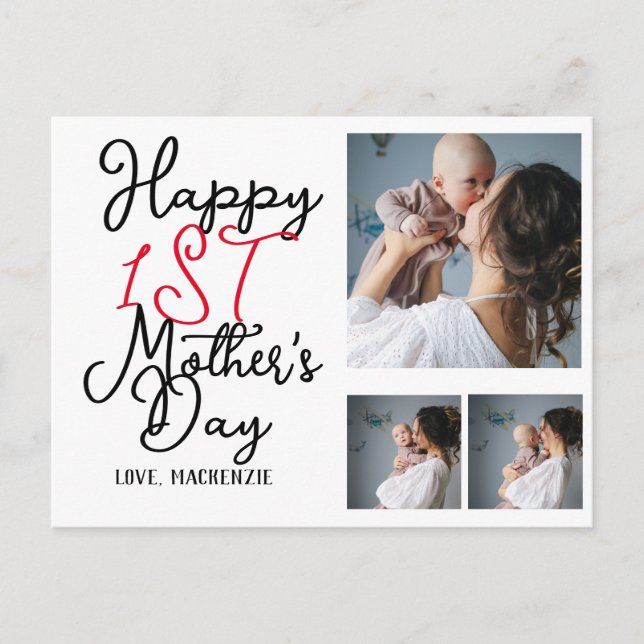 Simple first Mother Days Gift Three Photo Collage  Holiday Postcard (Front)