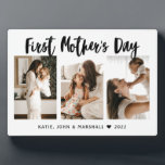 Simple First Mother’s Day Calligraphy 3 Photo Gift Plaque<br><div class="desc">A beautiful gift plaque that has a modern scarlet-coloured calligraphic lettering saying “first mother’s day”. Perfect memorable gift for Mother’s Day. *Photos by Jonathan Borba on Unsplash. (Kindly replace photos of your own.)</div>