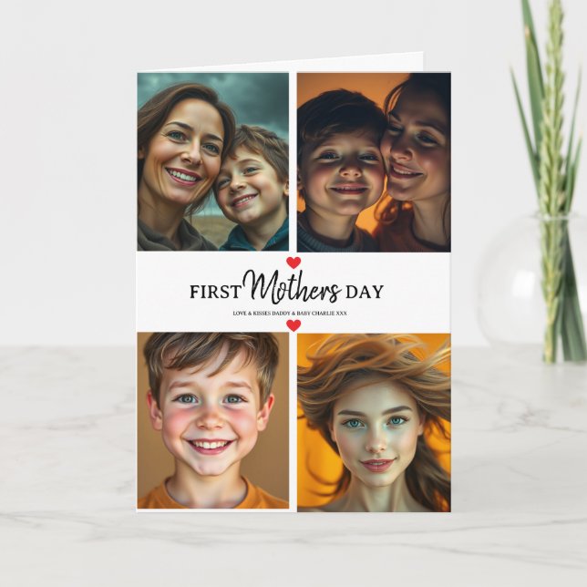 Simple First Mother's Day Picture Collage  Card (Front)