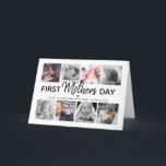 Simple First Mother's Day Picture Collage | Mummy Holiday Card<br><div class="desc">Create your very own special first Mothers day greeting card. Featuring 8 square photographs and the text 'First Mother's Day', the word Mother is in modern script, a cute little red heart that can be changed to any colour, love & kisses and name/s. All text can be customised in size,...</div>