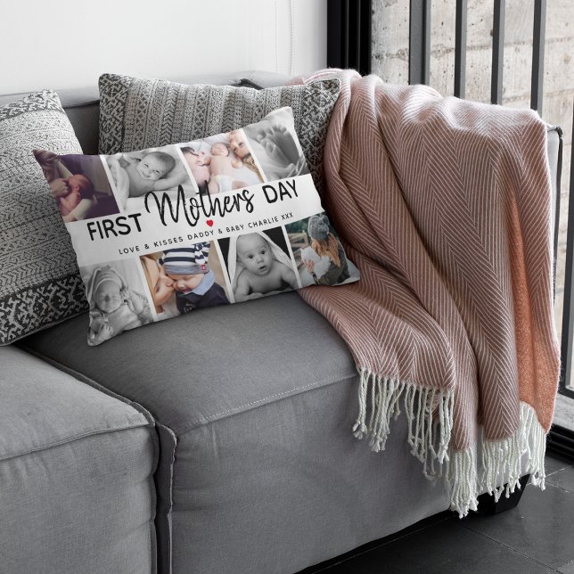 Simple First Mother's Day Picture Collage | Mummy Lumbar Cushion (Creator Uploaded)